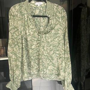 INTERMIX Green Relaxed Blouse with Mandarin Collar
